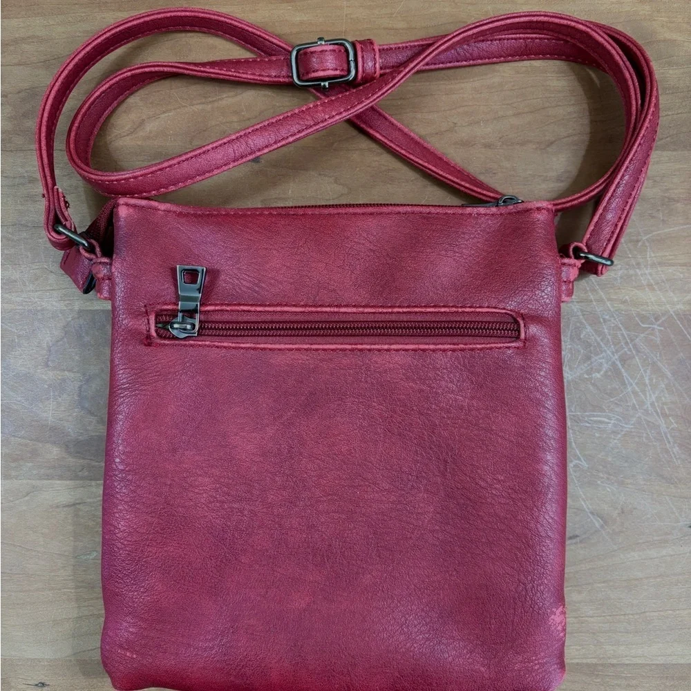 Liz Soto Ruby Red Vegan Leather Multi Pocket Crossbody with Adjustable Strap